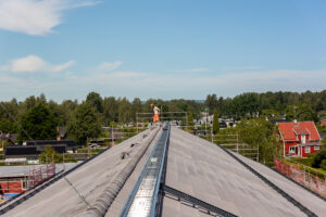 Wallerska skolan, tak vid nybyggnaton.